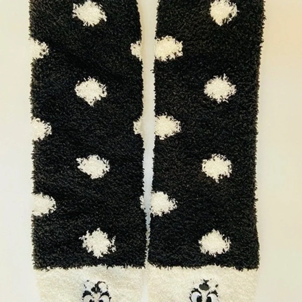 Baby Fuzzy‎ Leg Warmers Polka Dot Black White Cute Animal Face Bottoms Toddler